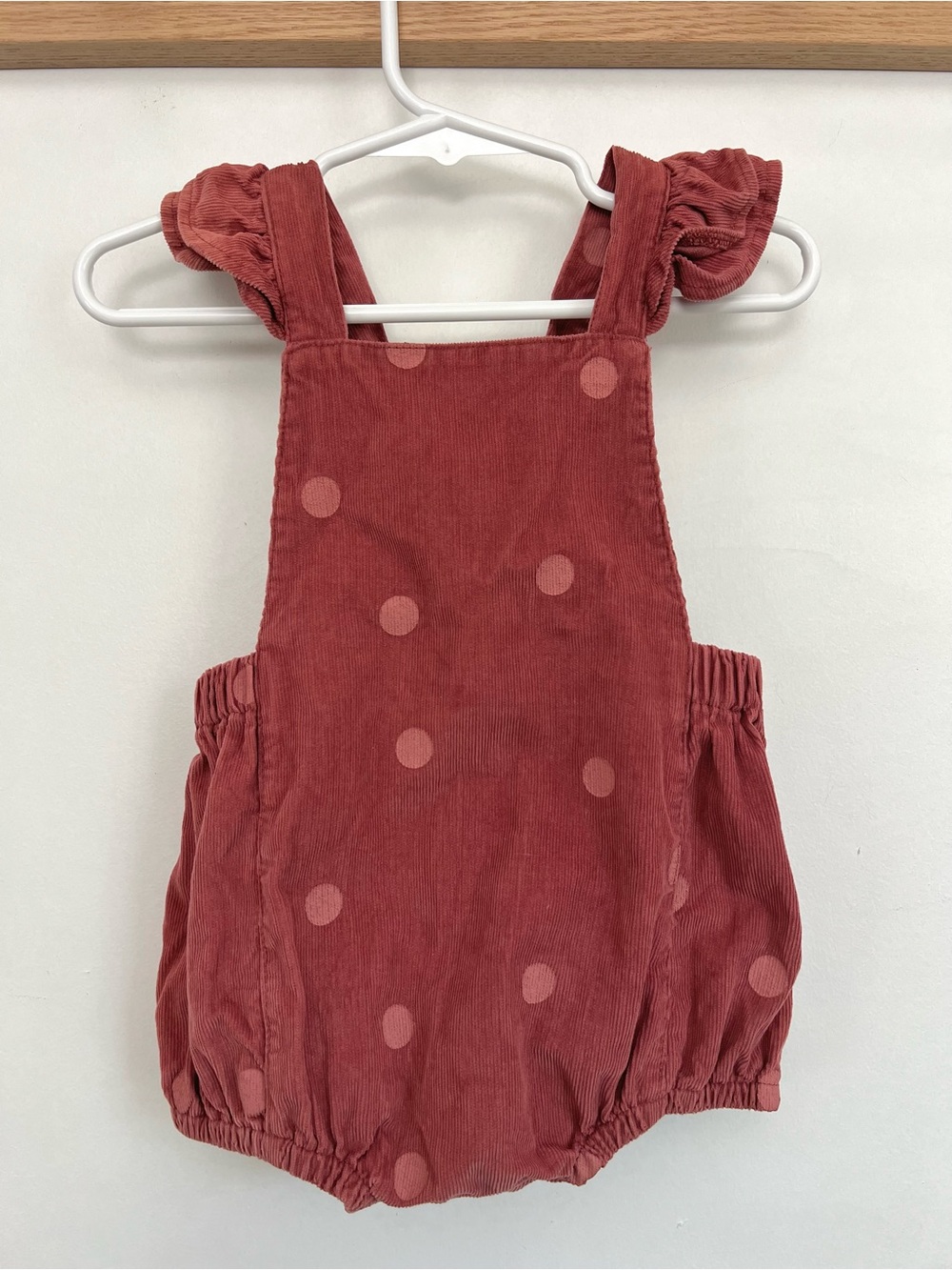 Wild Wawa mauve corduroy rust pink polka dot overall romper tie 6-12m baby girl